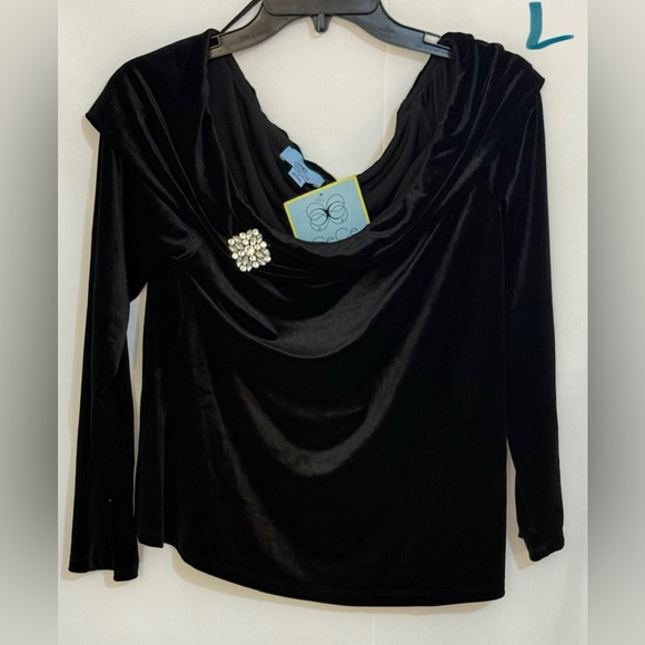 CeCe Tops - CeCe Black Asymmetrical Embellished Long Sleeve Blouse
